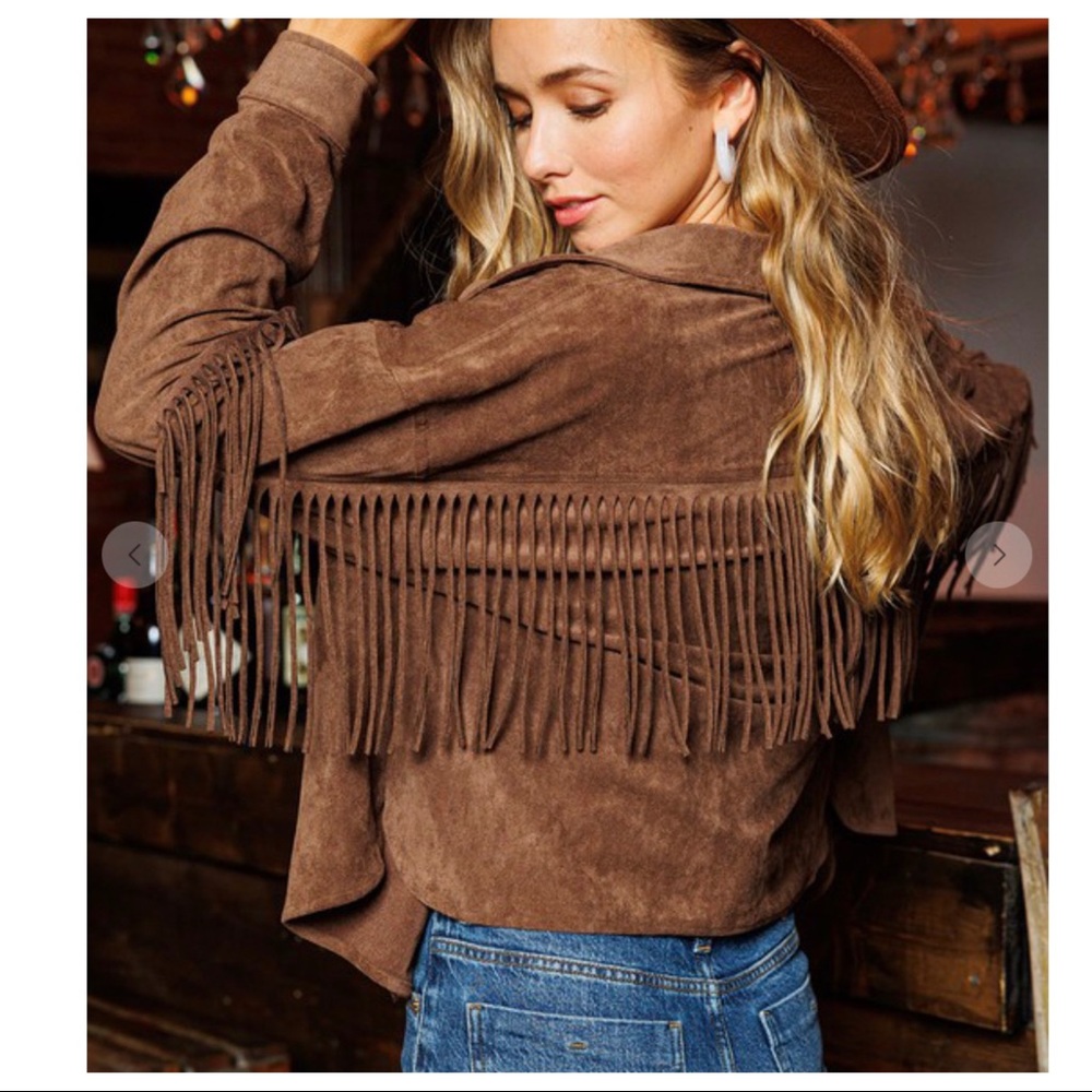 14 Caroline Retro Chic Fringe Faux Suede Jacket